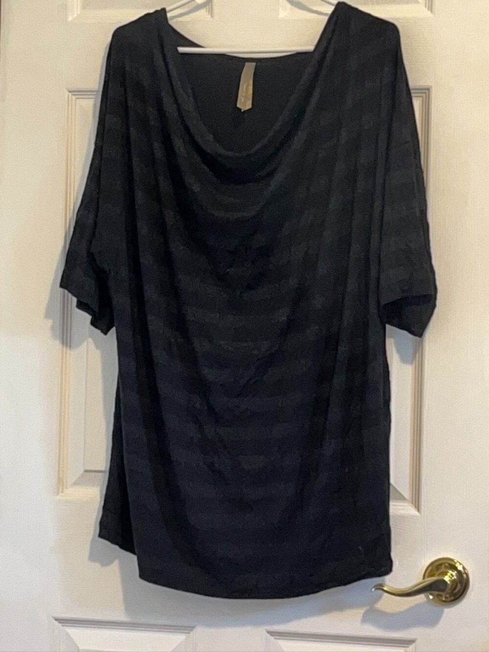 Black and silvery black striped top with slouch neck